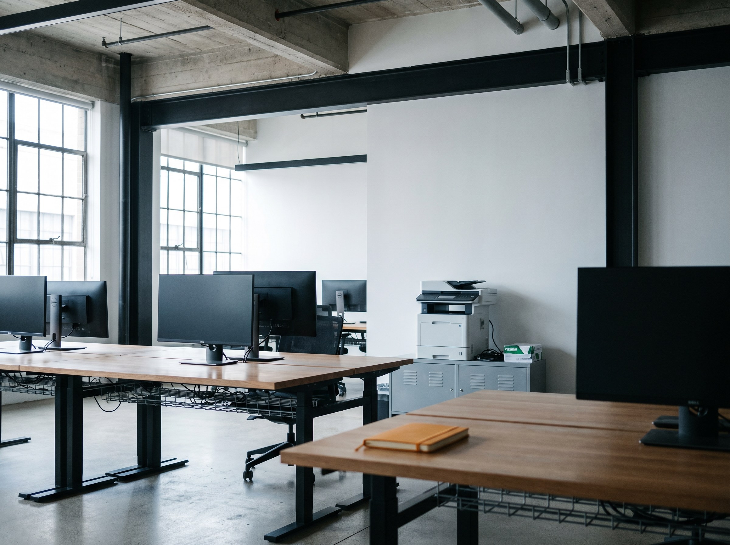 Technology company open office with a shared multifunction device