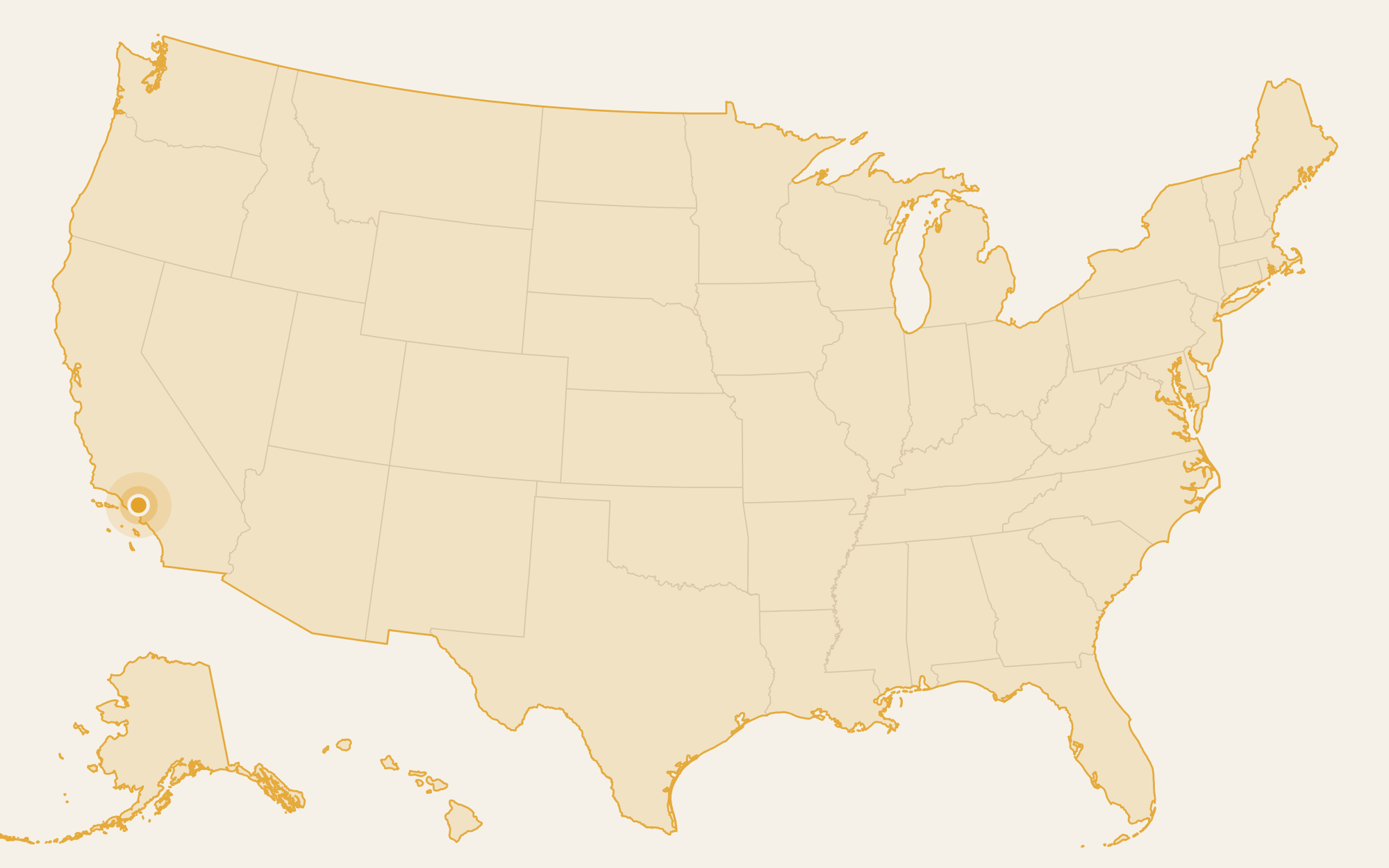 Map of the United States with Revolution Office headquarters marked in Chatsworth, California