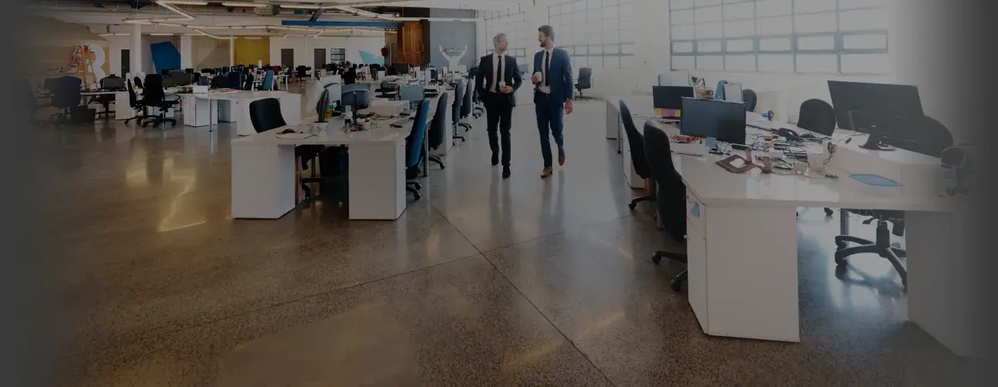 Wide view of a modern open-plan office